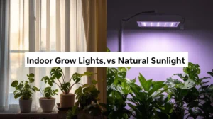 Indoor grow lights vs natural sunlight explained. Compare pros and cons to choose the best lighting for healthy indoor plants.