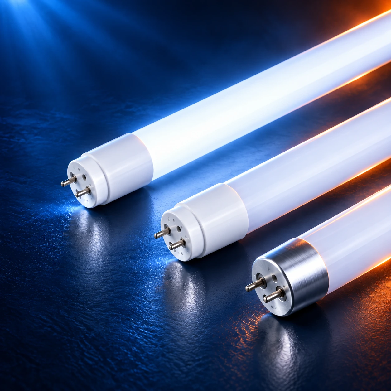 T8 LED tube lights with white and aluminum G13 bi-pin end caps