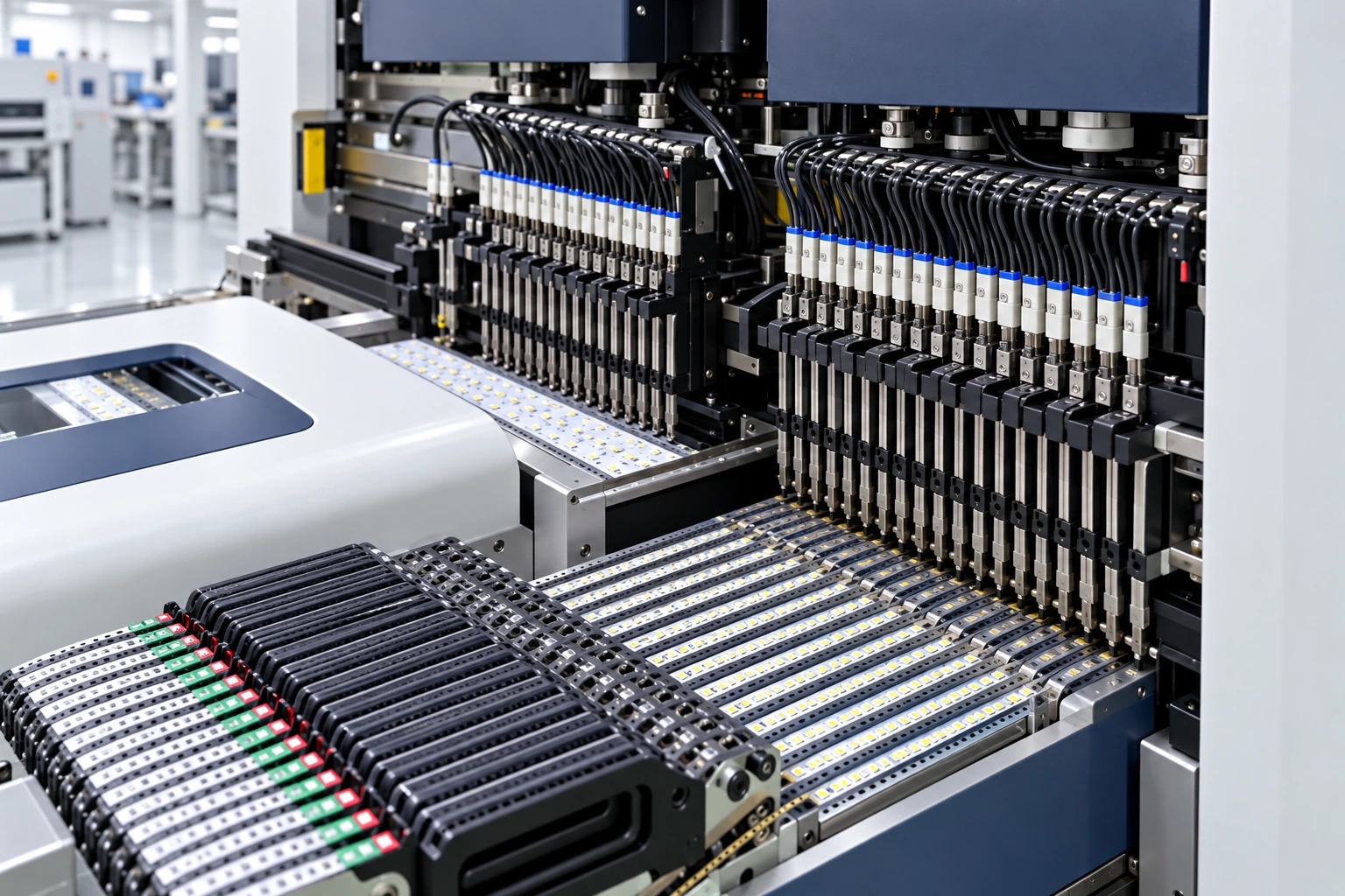 Illustration of automated component placement for LED tube circuit boards