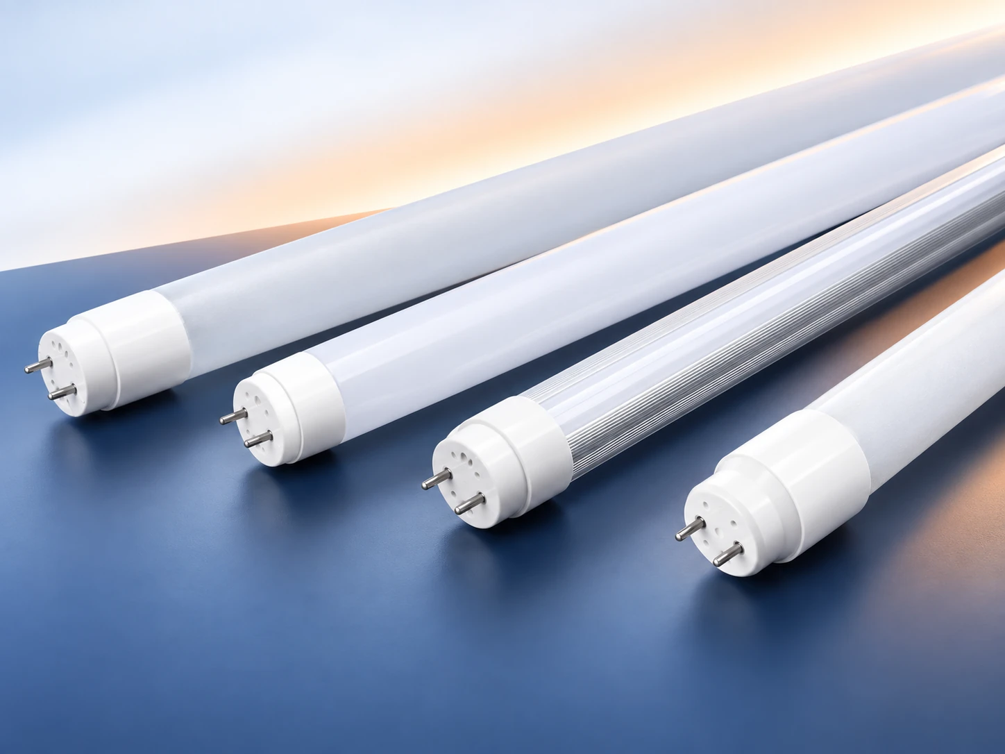 T8 LED tube construction options with frosted diffusers and an aluminum-backed body
